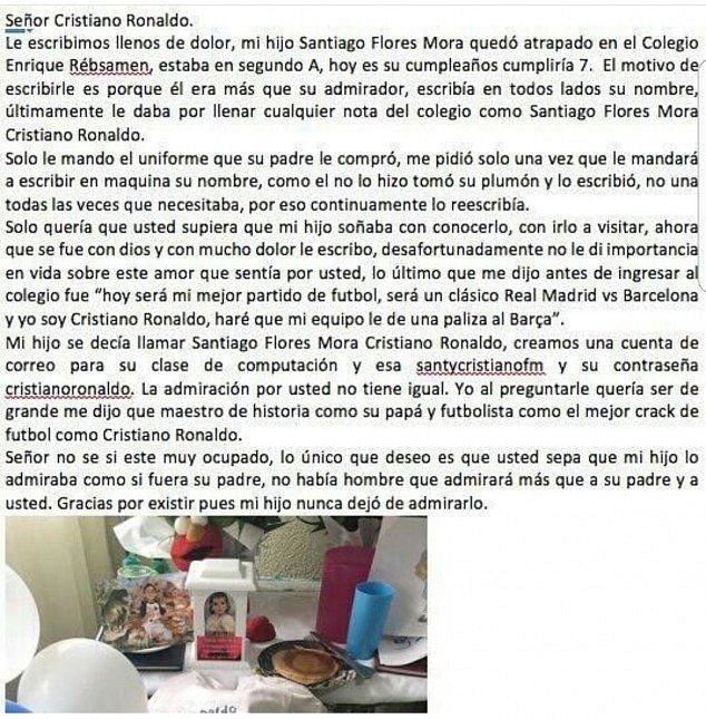 Santiago's parents letter to Cristiano Ronaldo